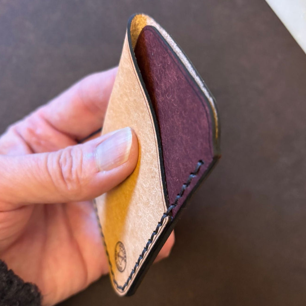 Minimalist EDC Two-Tone Leather Card Holder Wallet - Bone & Coccinella  | Hand-Stitched