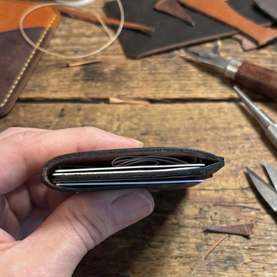 Minimalist EDC Two-Tone Leather Card Holder Wallet - Dark Brown & Warm Tan | Hand-Stitched