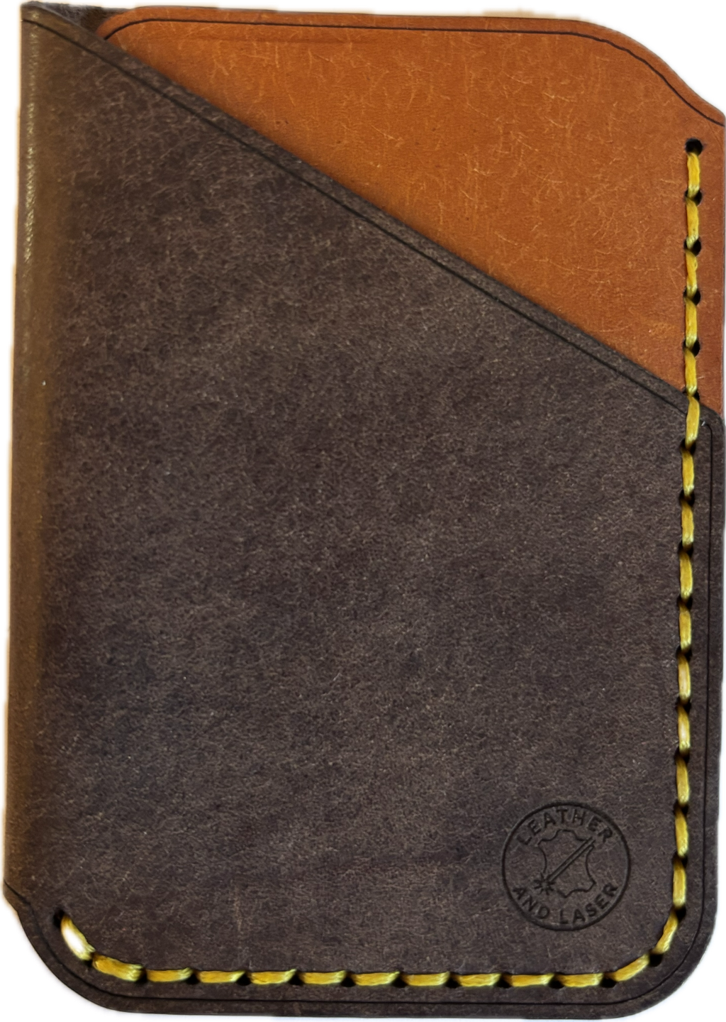 Minimalist EDC Two-Tone Leather Card Holder Wallet - Dark Brown & Warm Tan | Hand-Stitched