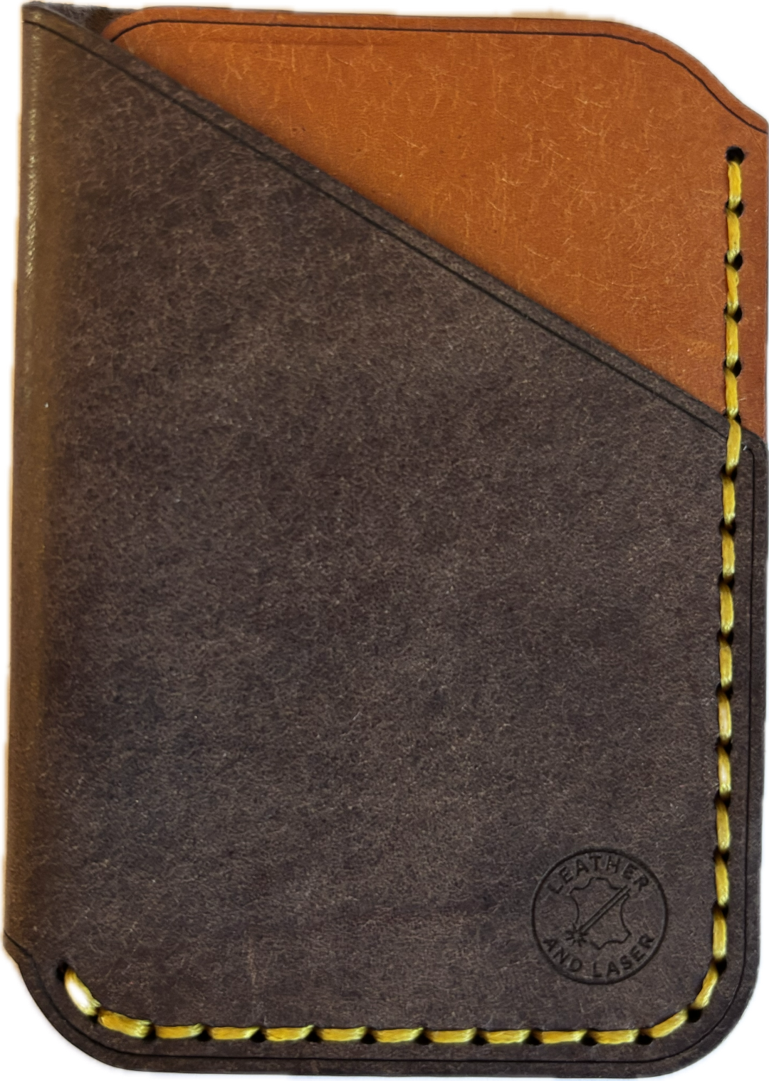 Minimalist EDC Two-Tone Leather Card Holder Wallet - Dark Brown & Warm Tan | Hand-Stitched