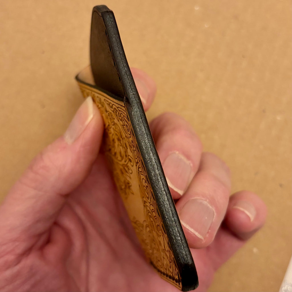 Leather EDC Tree of Life Engraved Card Wallet - Bone & Castanga - Hand Stitched