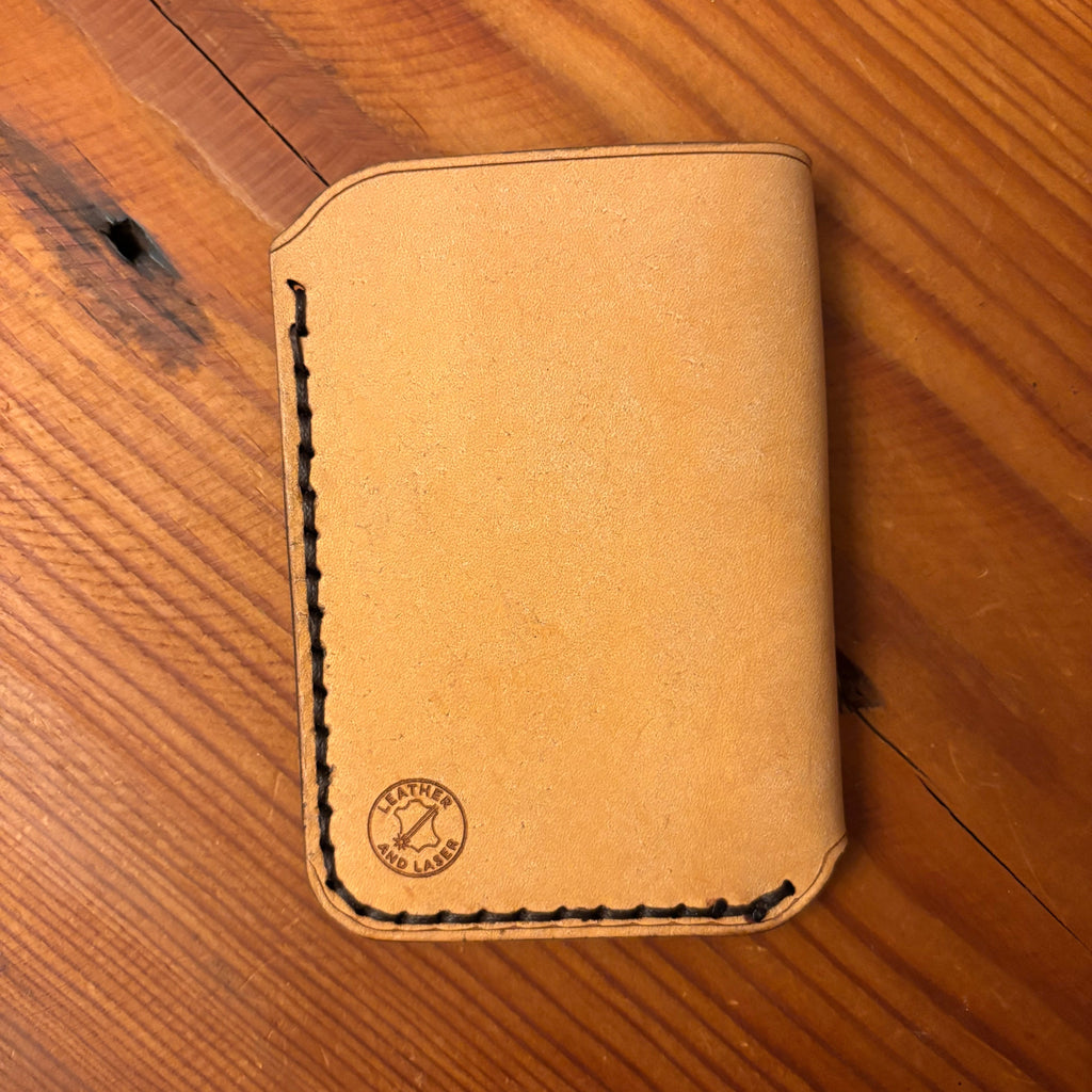 Leather EDC Badger Engraved Card Wallet - Bone & Castanga - Hand Stitched