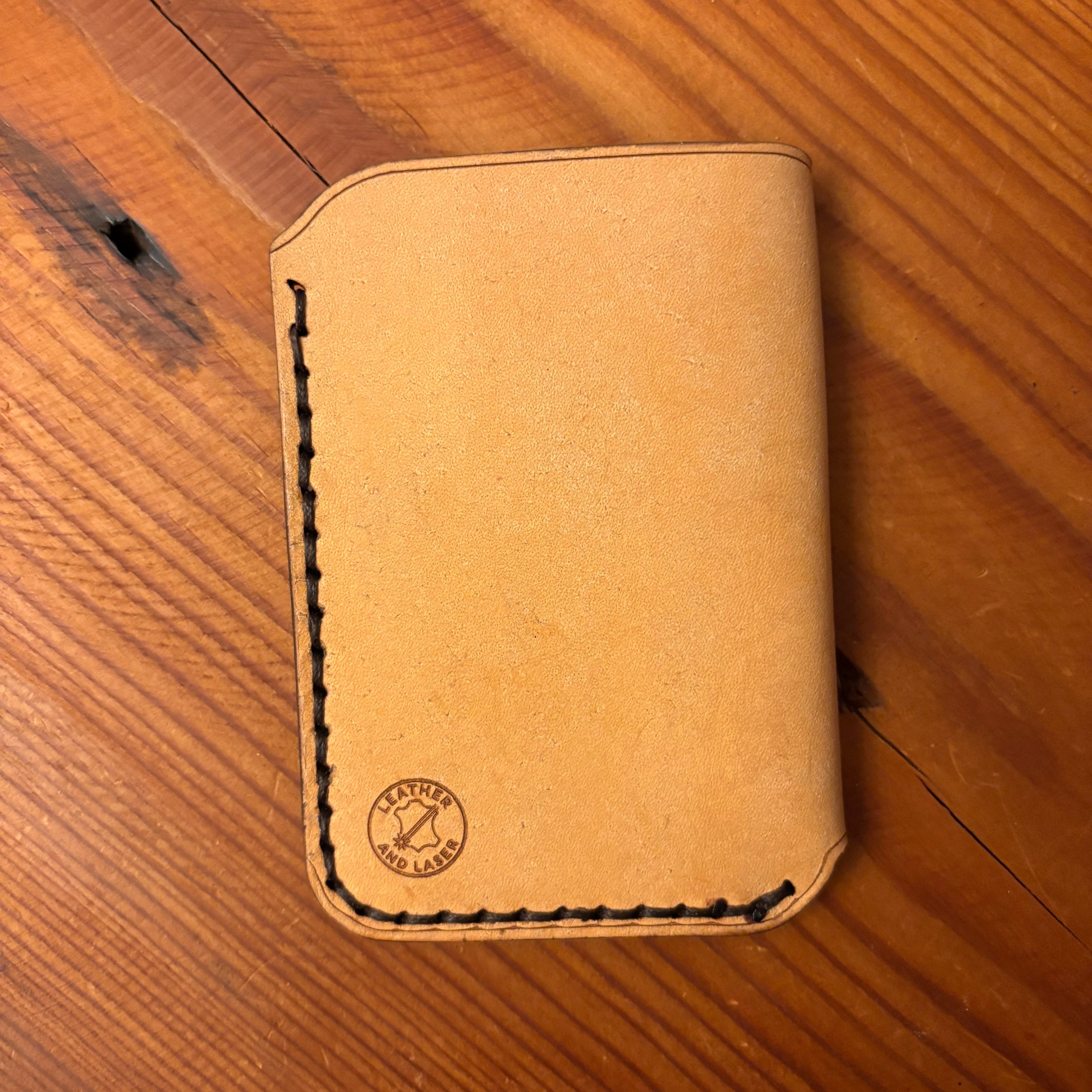 Leather EDC Badger Engraved Card Wallet - Bone & Castanga - Hand Stitched