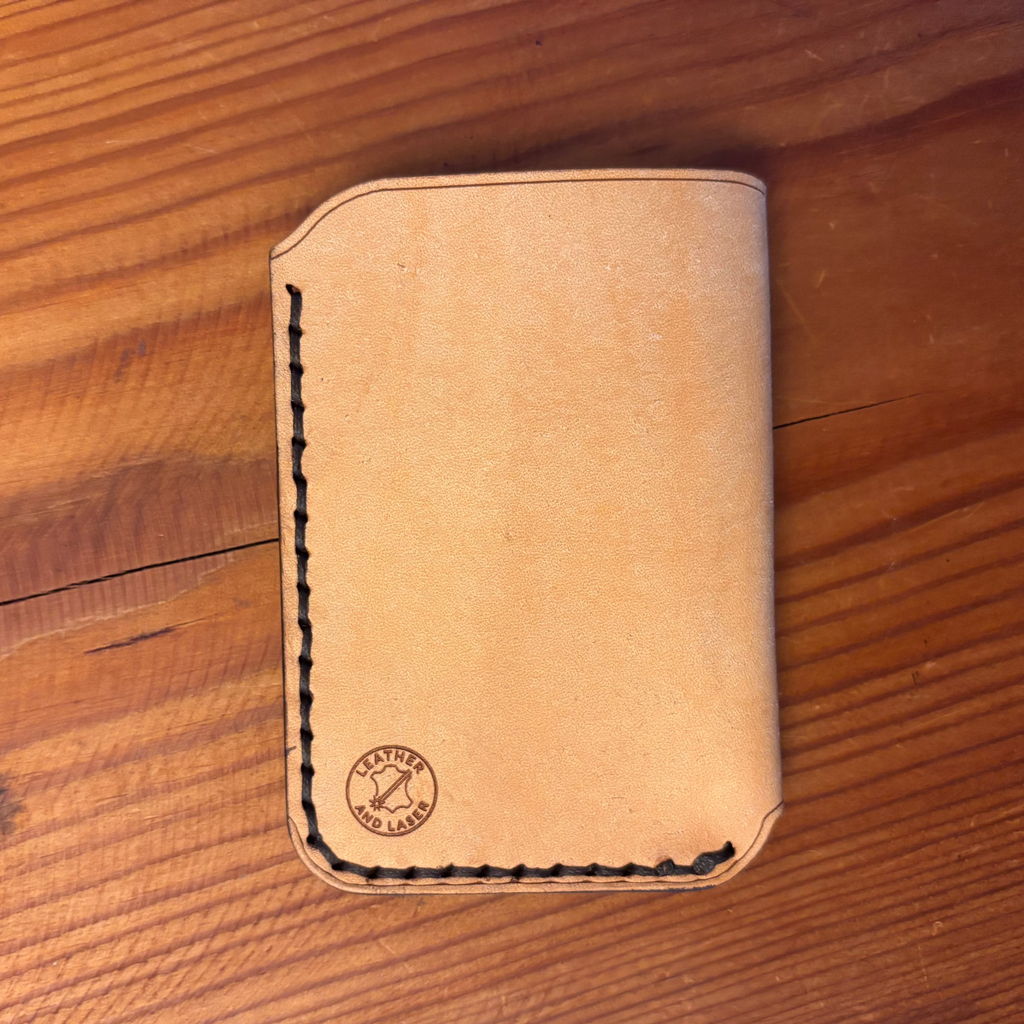 Leather EDC Fox Engraved Card Wallet - Bone & Castanga - Hand Stitched