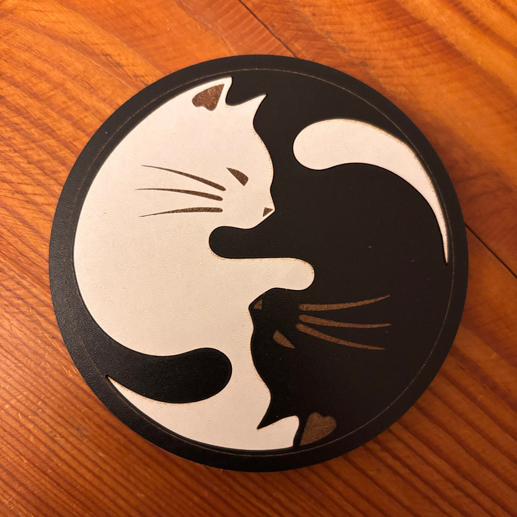 Yin-Yang Cat Coasters - Set of Protective Cork-Backed Drink Coasters