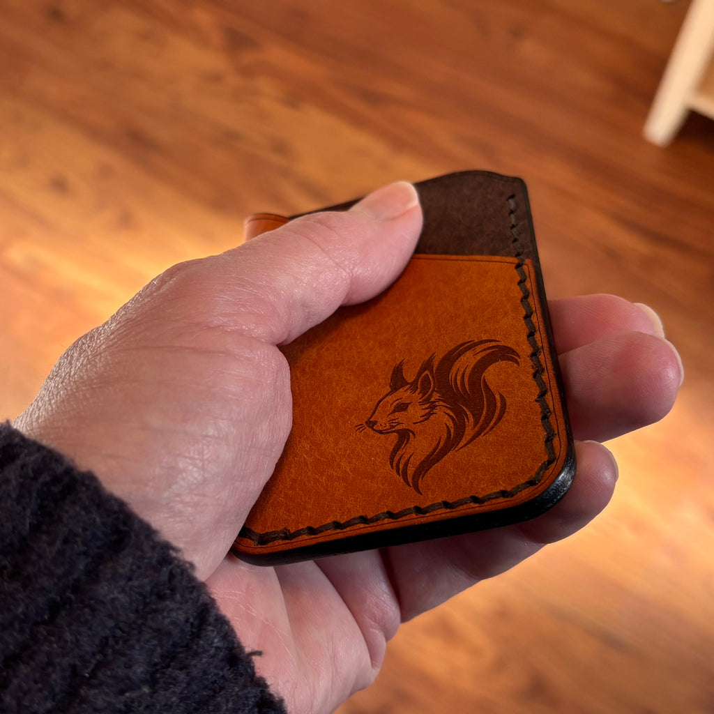 Leather EDC Squirrel Engraved Card Wallet - Olmo & Castanga - Hand Stitched