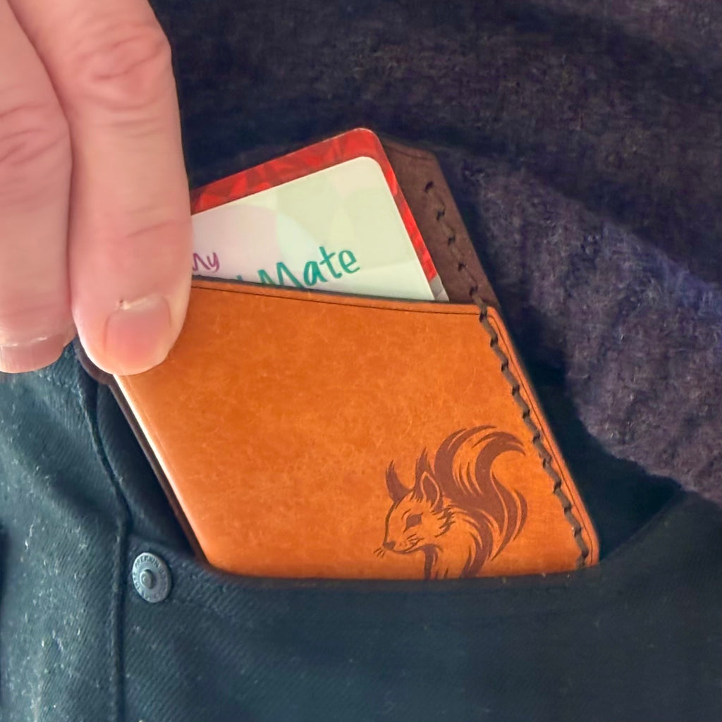 Leather EDC Squirrel Engraved Card Wallet - Olmo & Castanga - Hand Stitched