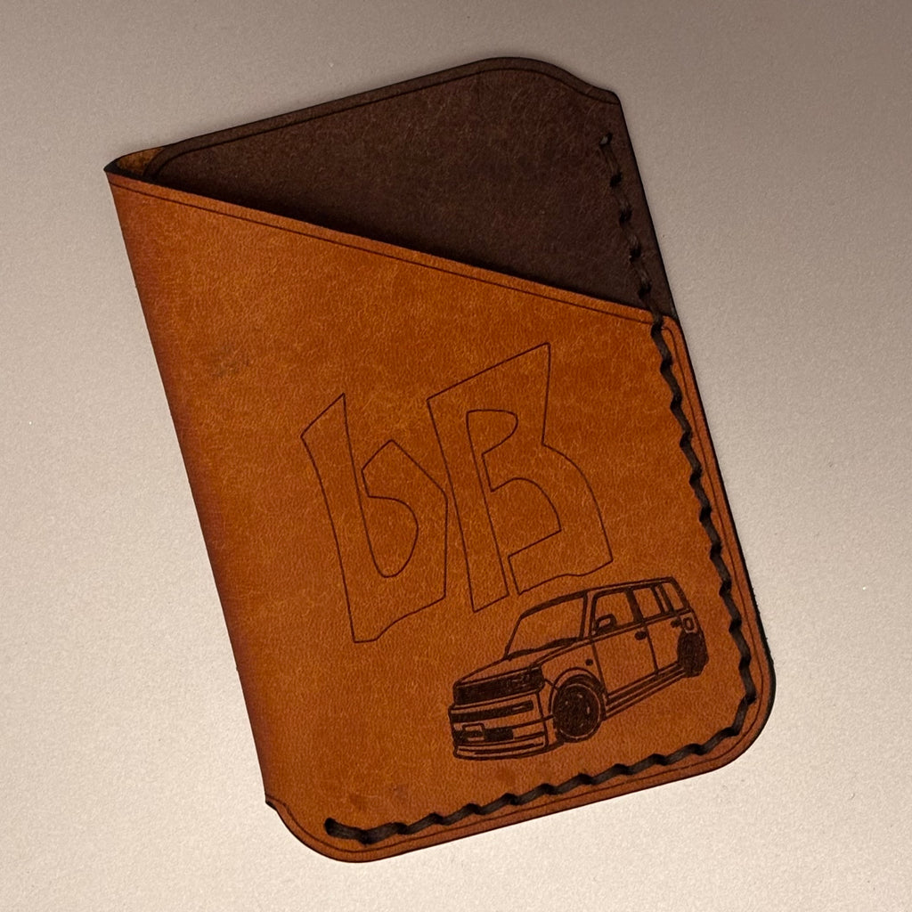 Leather EDC Toyota bB Engraved Card Wallet - Olmo & Castanga - Hand Stitched