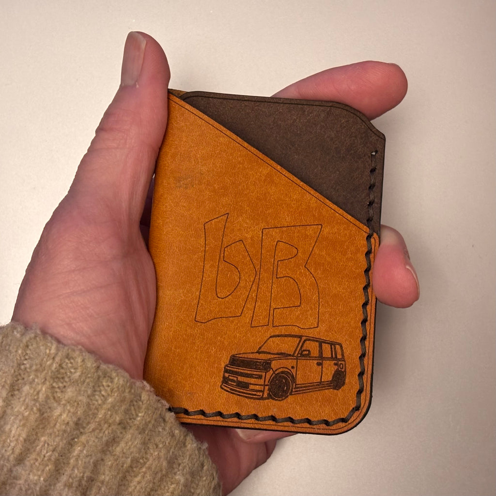 Leather EDC Toyota bB Engraved Card Wallet - Olmo & Castanga - Hand Stitched