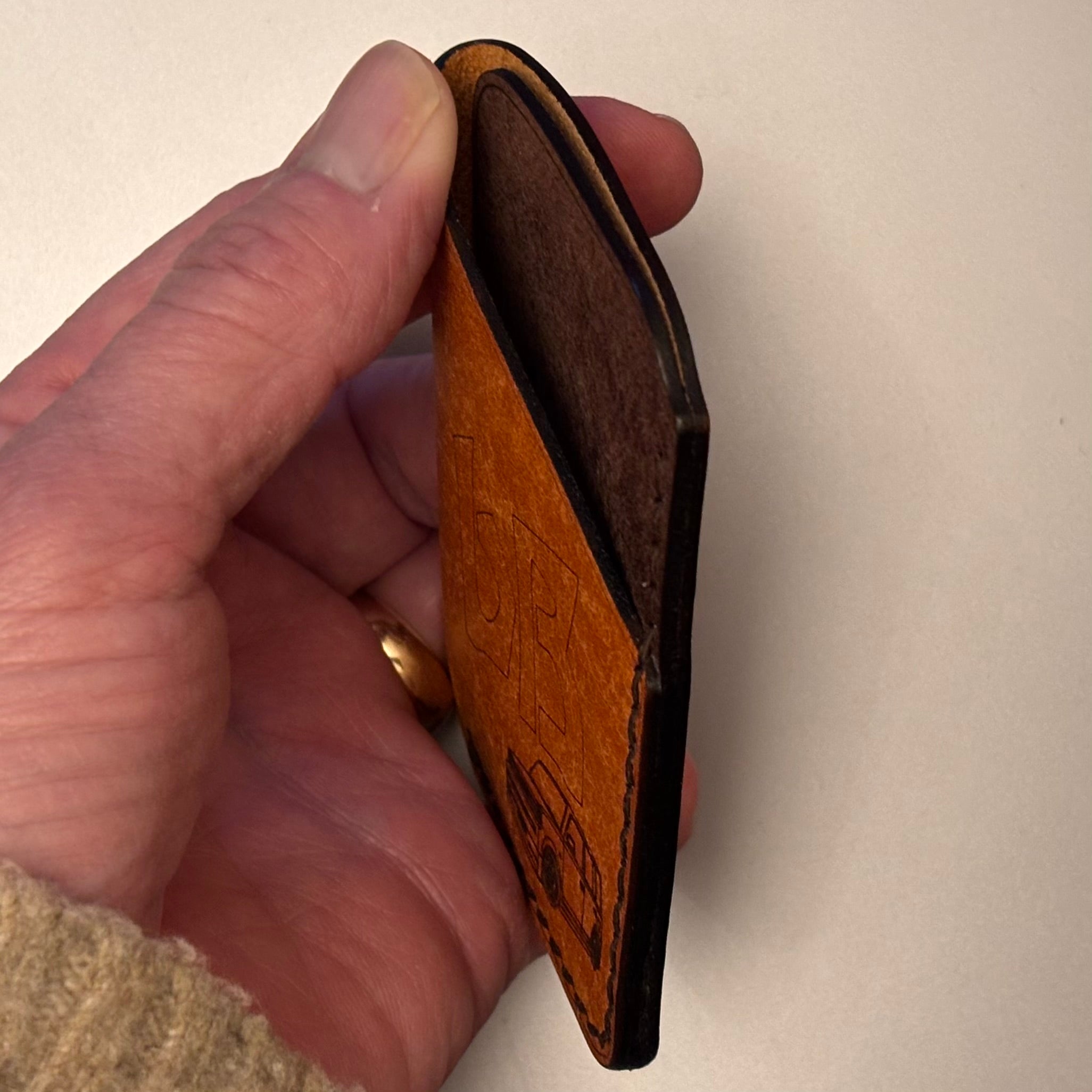 Leather EDC Toyota bB Engraved Card Wallet - Olmo & Castanga - Hand Stitched