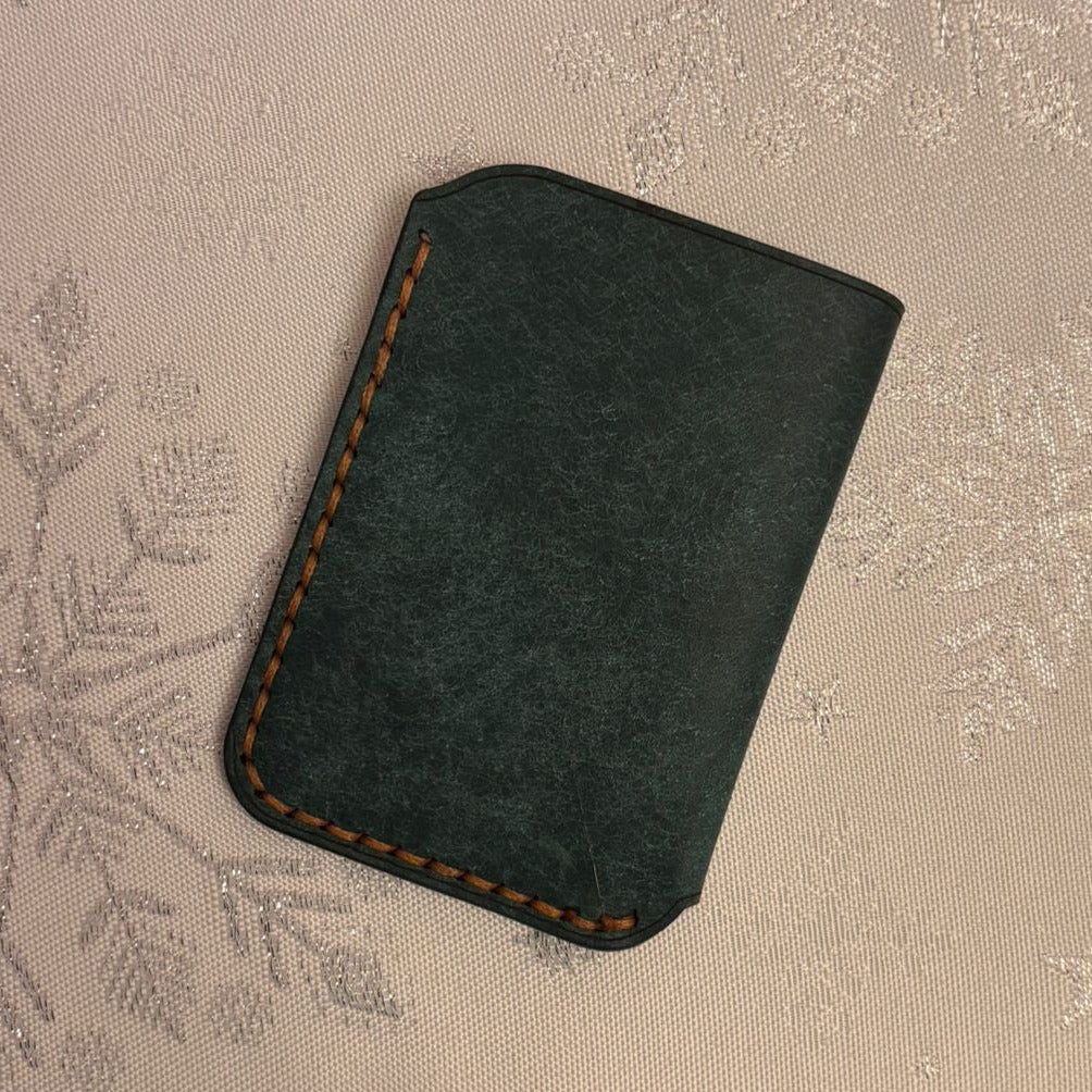 Minimalist EDC Two-Tone Leather Card Holder Wallet - Petrolio & Bone | Hand-Stitched
