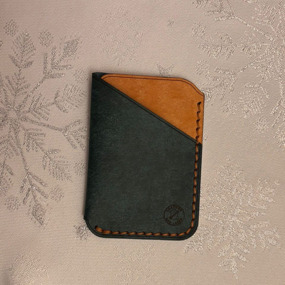 Minimalist EDC Two-Tone Leather Card Holder Wallet - Petrolio & Bone | Hand-Stitched