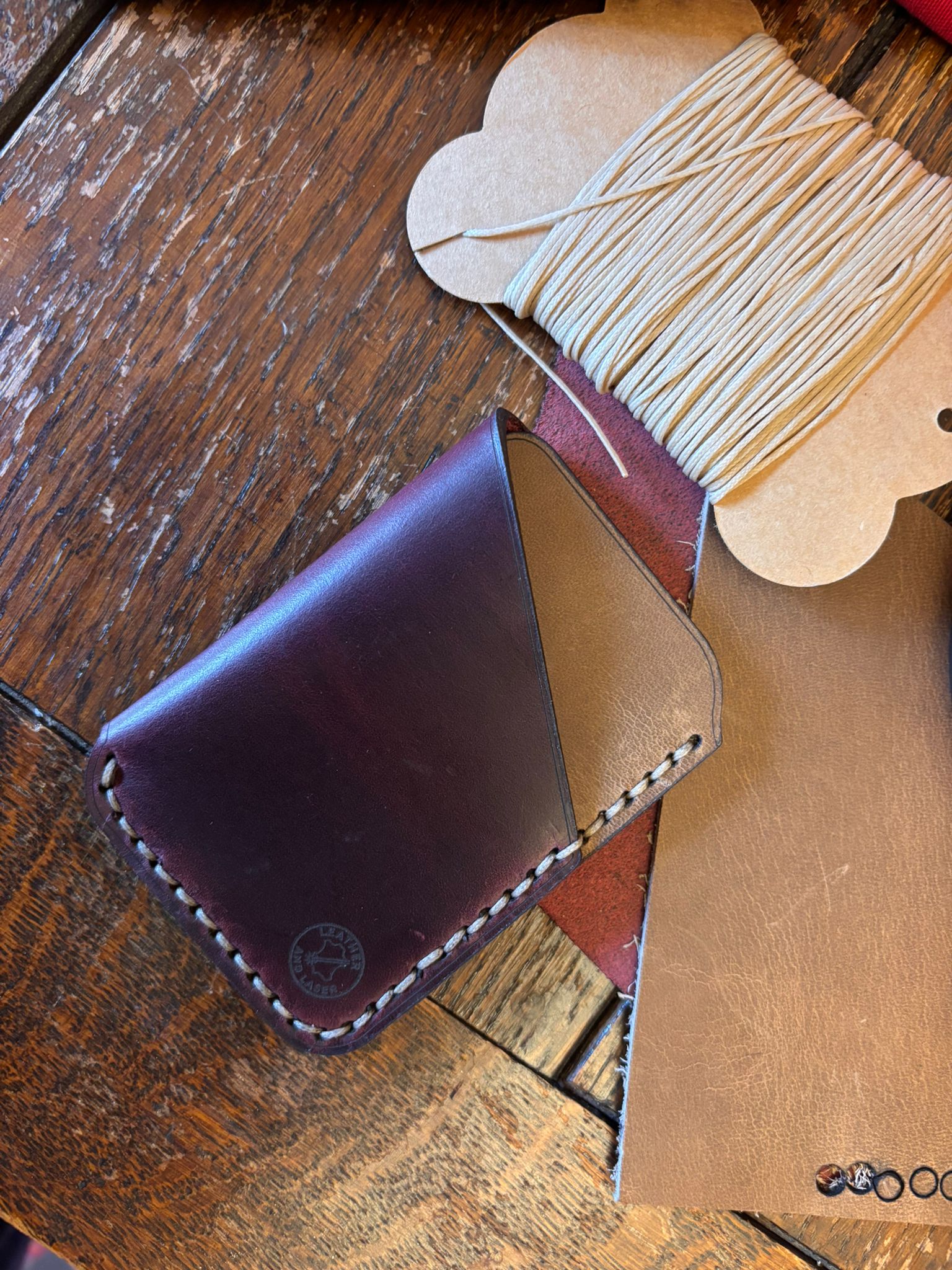 Minimalist EDC Two-Tone, Thicker, Leather Card Holder Wallet - Ox Blood & Stone | Hand-Stitched
