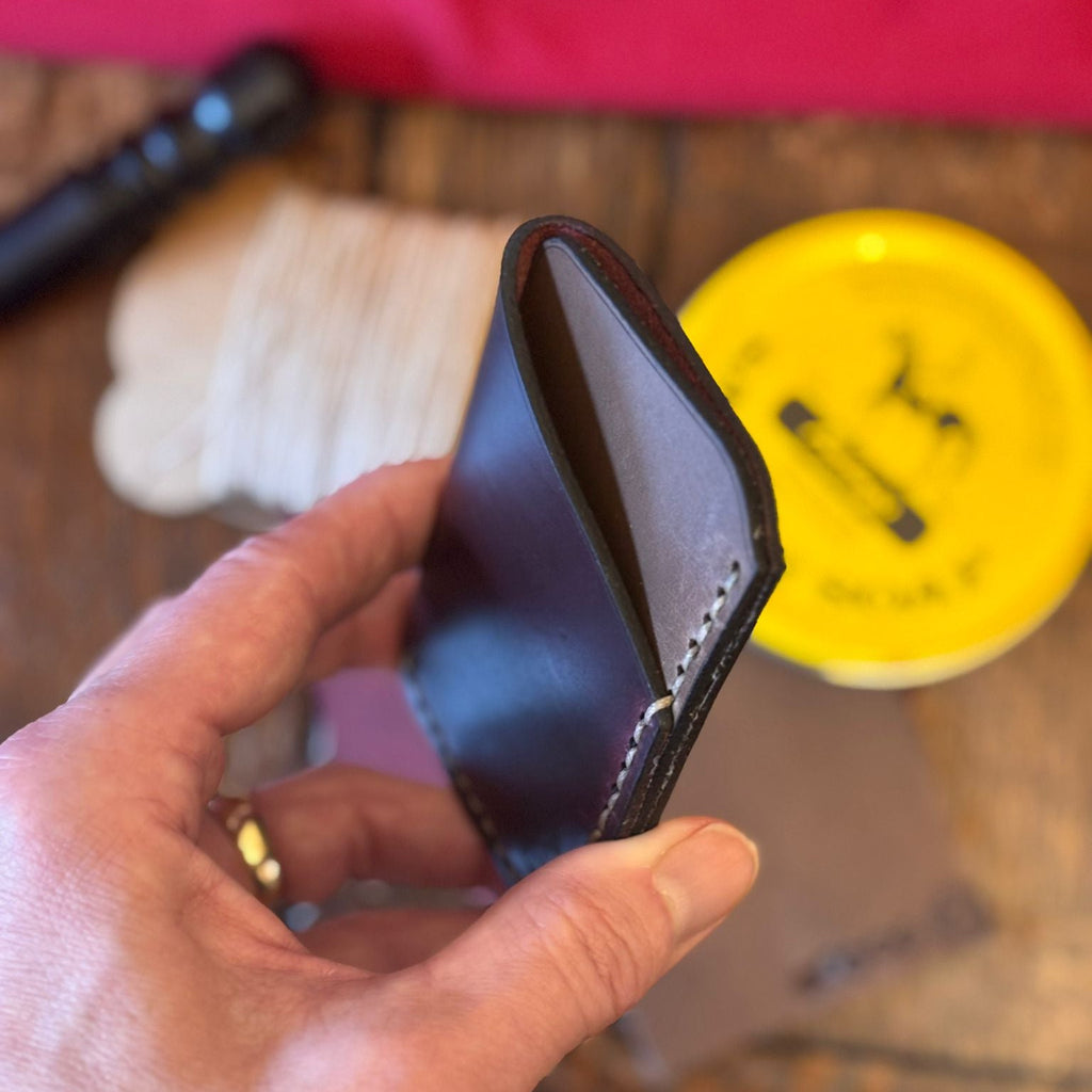 Minimalist EDC Two-Tone, Thicker, Leather Card Holder Wallet - Ox Blood & Stone | Hand-Stitched