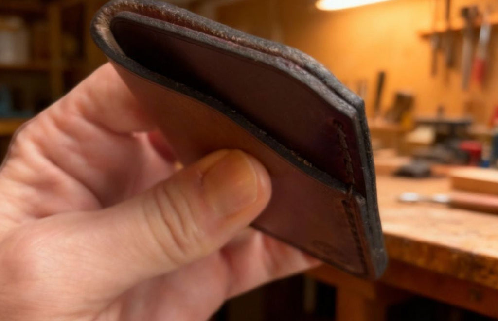 Minimalist EDC Two-Tone, Rustic, Leather Card Holder Wallet - Stone & Ox Blood | Hand-Stitched