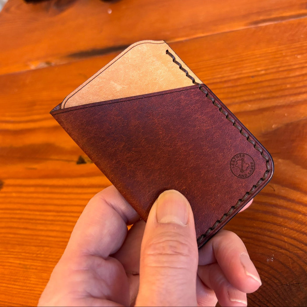 Minimalist EDC Two-Tone Leather Card Holder Wallet - Coccinella & Bone  | Hand-Stitched