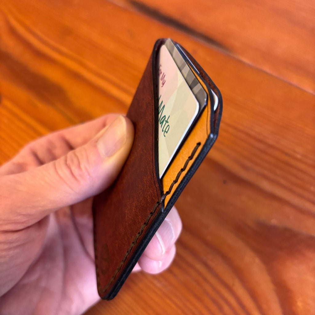 Minimalist EDC Two-Tone Leather Card Holder Wallet - Coccinella & Bone  | Hand-Stitched