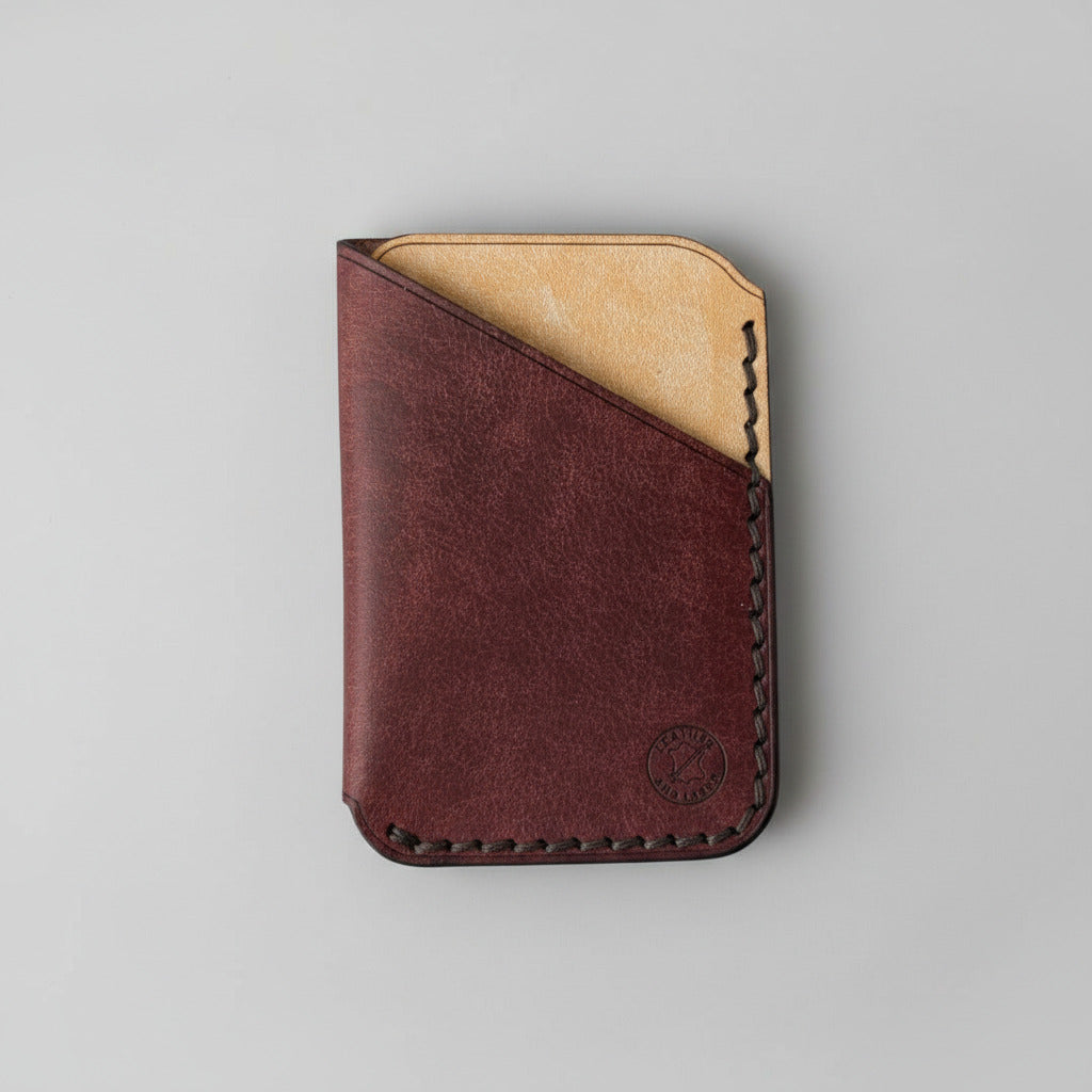 Minimalist EDC Two-Tone Leather Card Holder Wallet - Coccinella & Bone  | Hand-Stitched