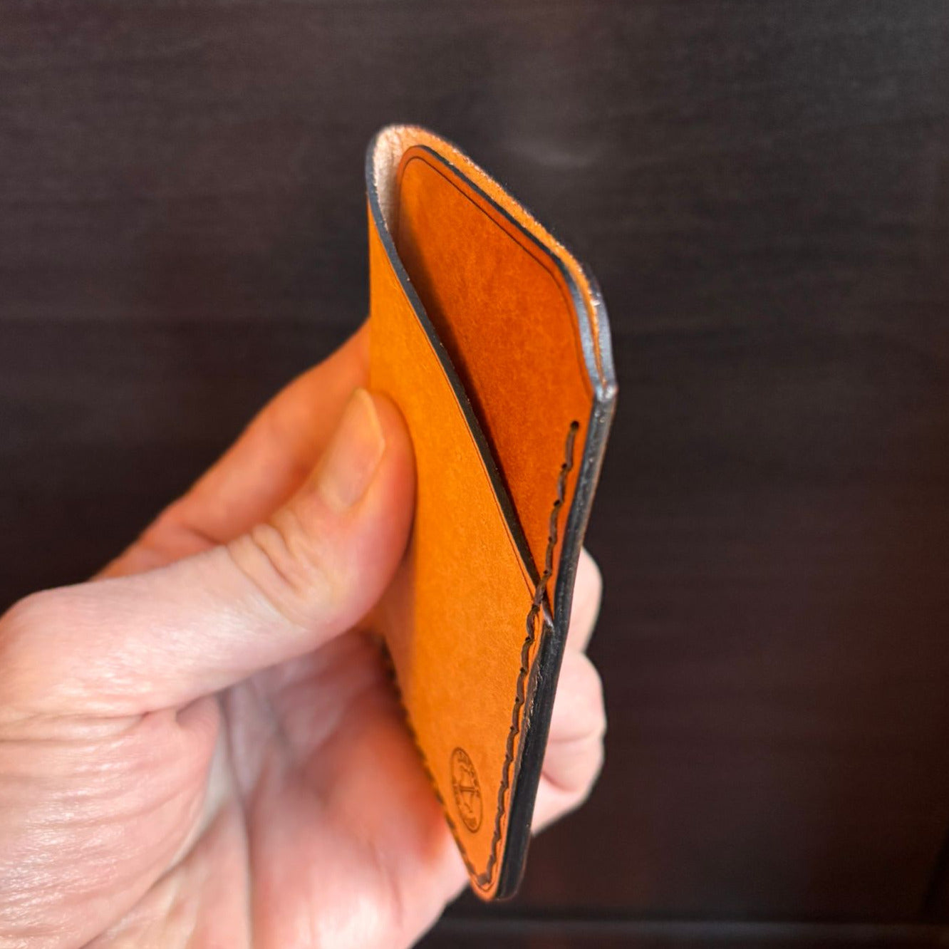 Minimalist EDC Two-Tone Leather Card Holder Wallet - Bone & Warm Tan | Hand-Stitched