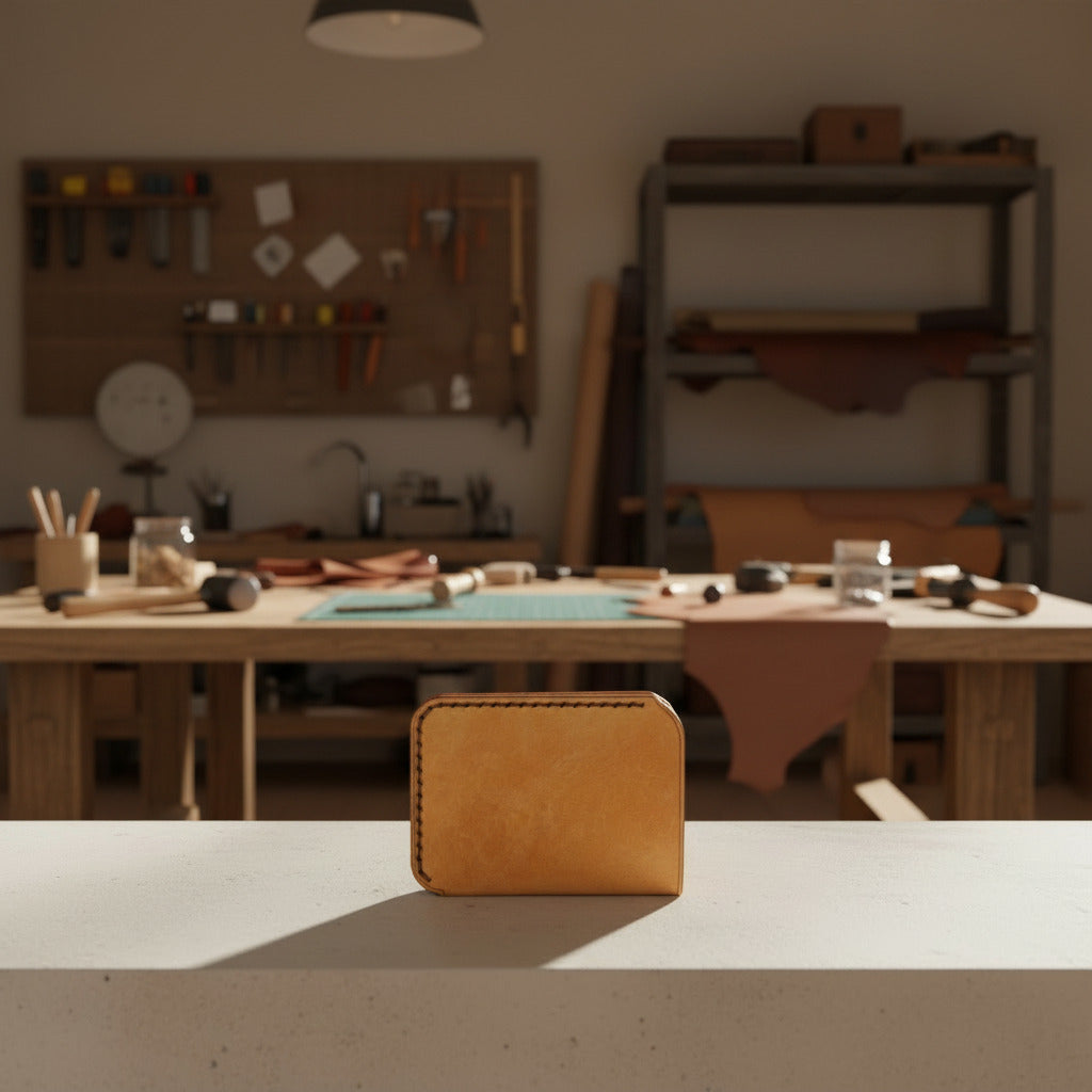 Minimalist EDC Two-Tone Leather Card Holder Wallet - Bone & Warm Tan | Hand-Stitched