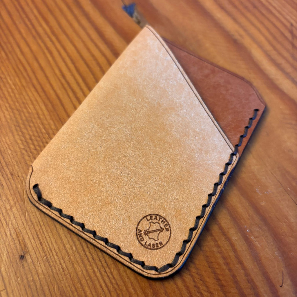 Minimalist EDC Two-Tone Leather Card Holder Wallet - Bone & Warm Tan | Hand-Stitched
