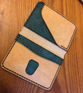 Bi-Fold Two-Tone Leather Card Holder - Bone & Patrolio | Hand-Stitched