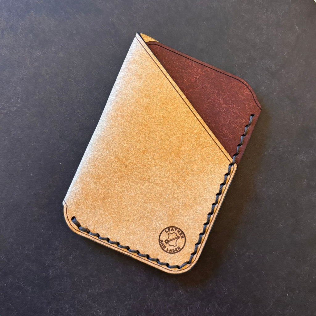 Minimalist EDC Two-Tone Leather Card Holder Wallet - Bone & Coccinella  | Hand-Stitched