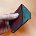 Leather Minimalist EDC Two-Tone Card Holder Wallet - Coccinella & Petrolio | Hand-Stitched