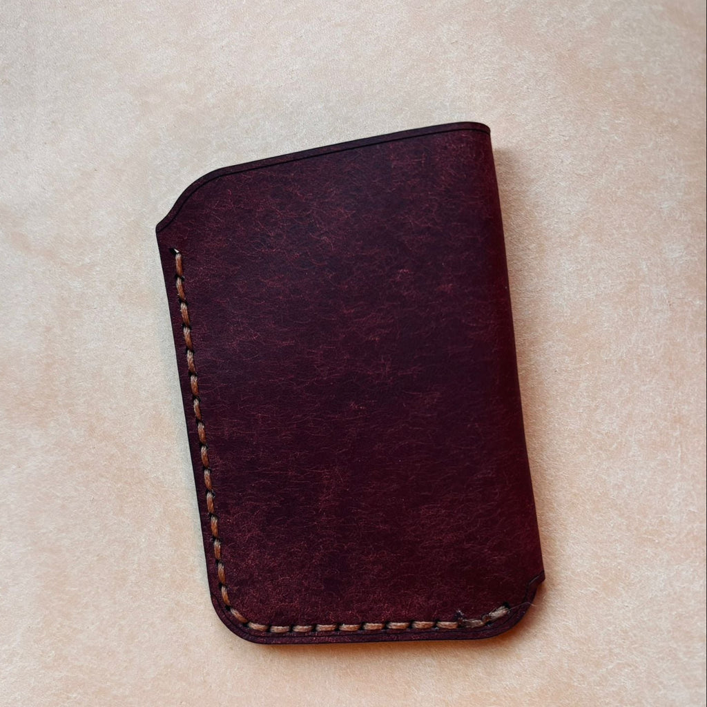 Minimalist EDC Two-Tone Leather Card Holder Wallet - Coccinella & Petrolio | Hand-Stitched