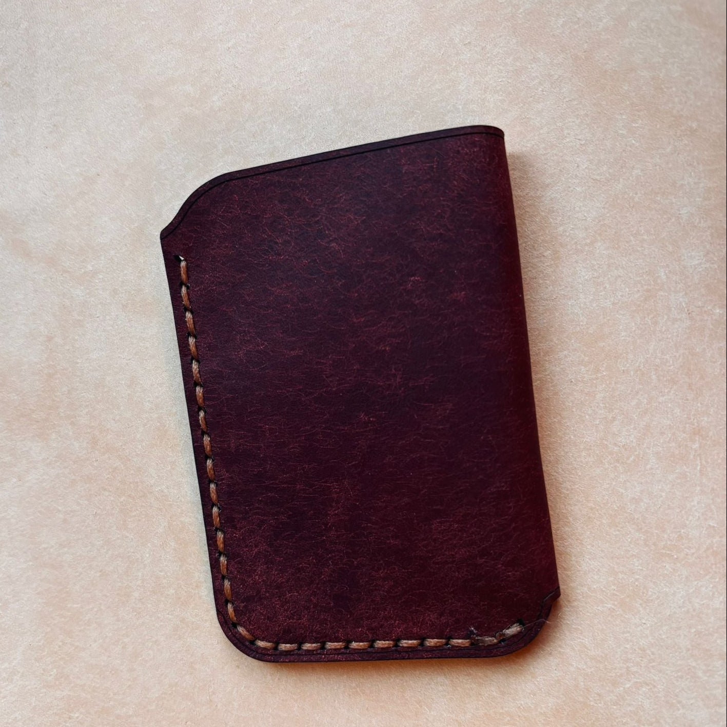 Minimalist EDC Two-Tone Leather Card Holder Wallet - Coccinella & Petrolio | Hand-Stitched