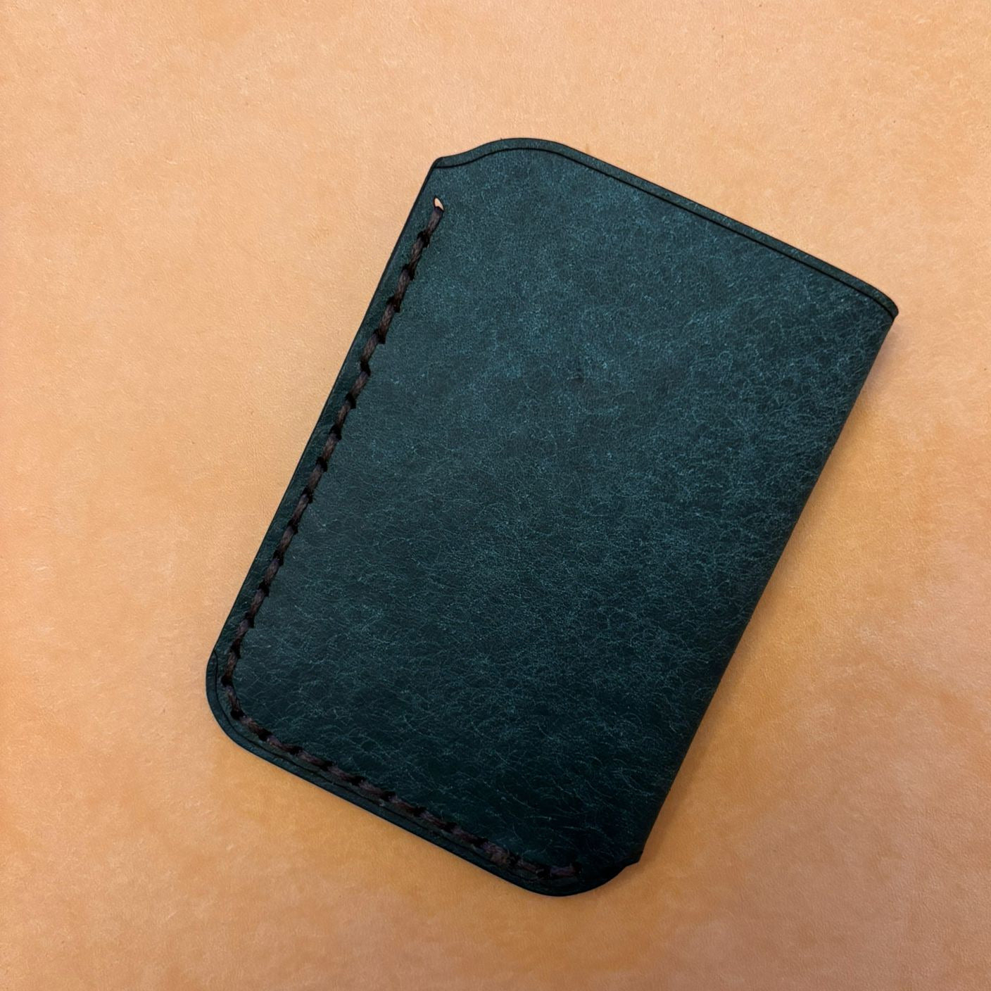 Minimalist EDC Two-Tone Leather Card Holder Wallet - Petrolio & Olmo | Hand-Stitched