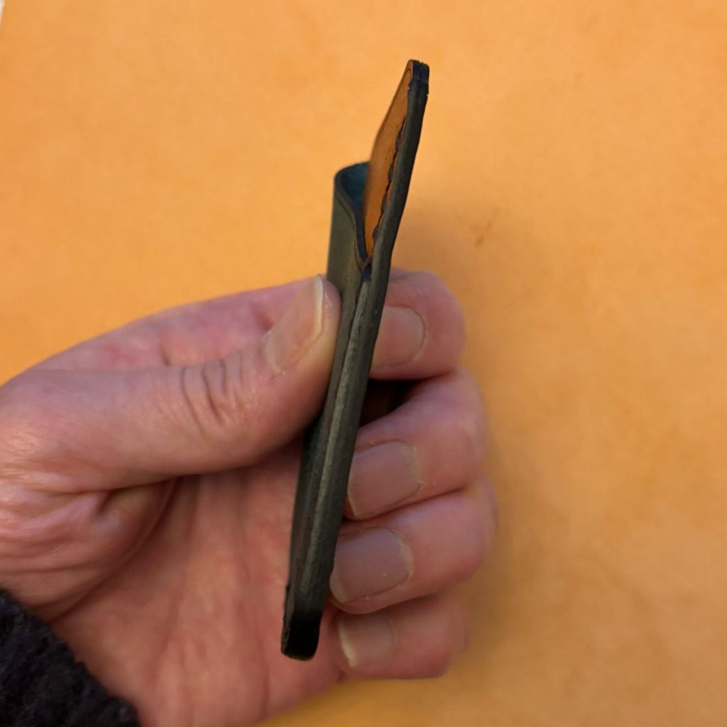 Minimalist EDC Two-Tone Leather Card Holder Wallet - Petrolio & Olmo | Hand-Stitched